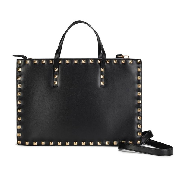 ➕Gold Studded Black Leather Laptop Bag Carrycase ➕ - Picture 4 of 9